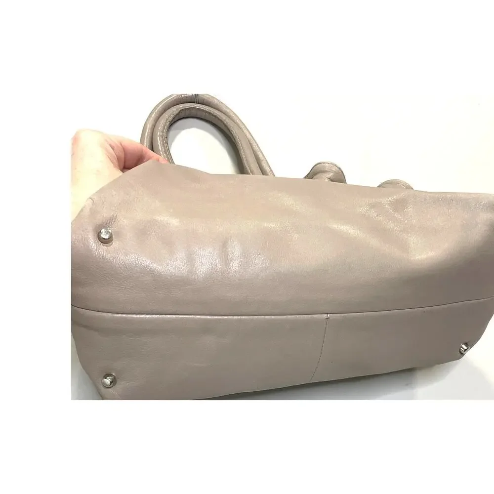 Furla Taupe Leather Top Handle Bag Designer Handbag Silver Embellishments - Picture 10 of 13